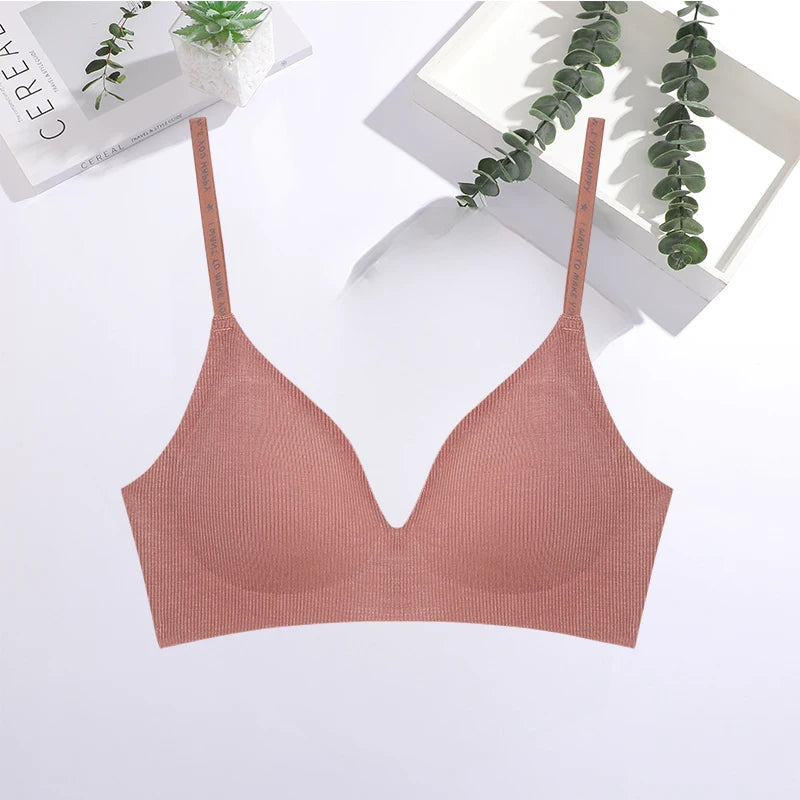 FINETOO Women Sexy Seamless Bras Deep V Neck Bralette Sexy Lingerie Letter Strap Tops Push Up Underwear Wireless Brassiere Lady