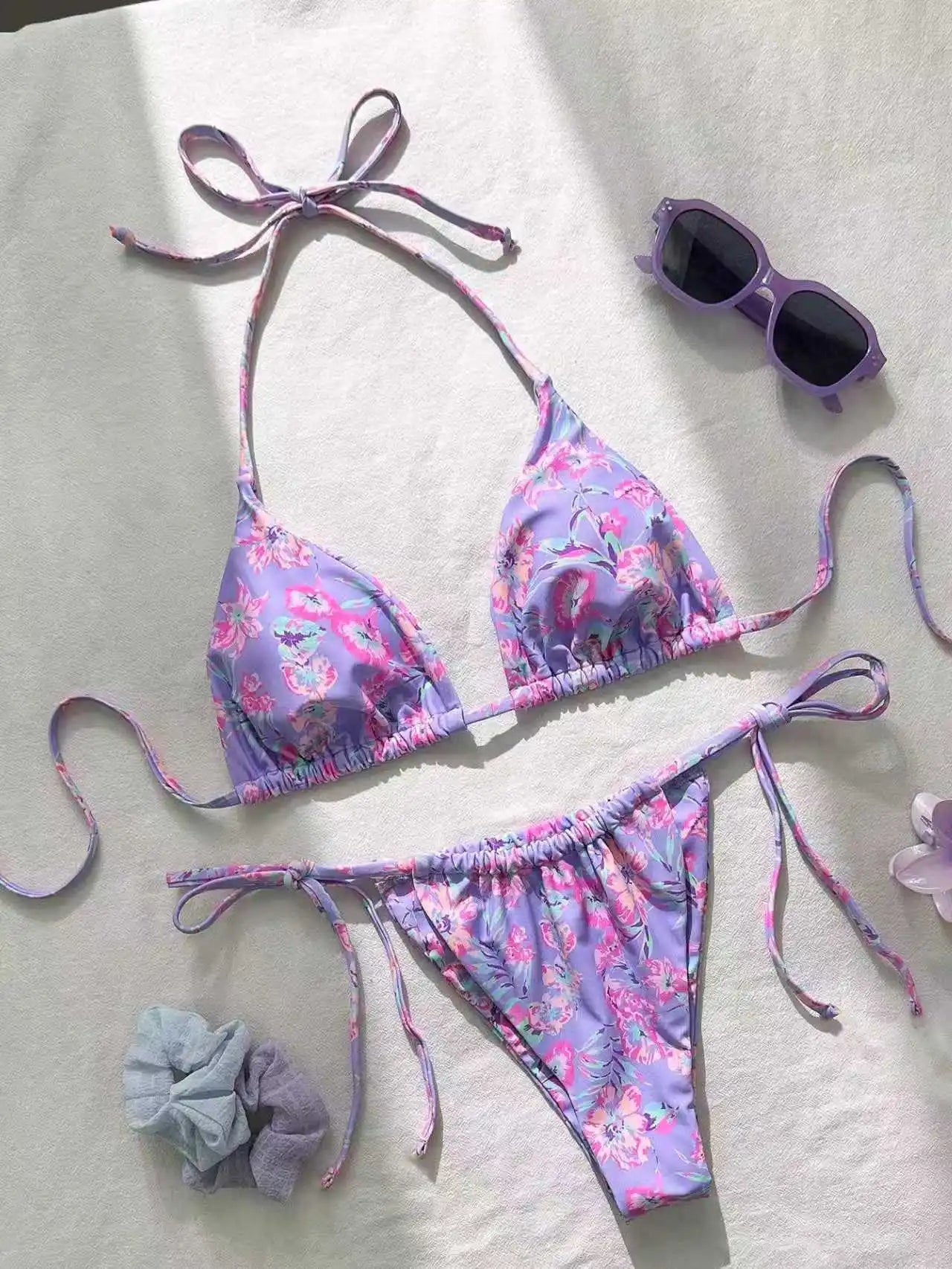 New Style Printed Fresh and Sexy Fashionable Women's Two-Piece Strappy Bikini Swimsuit