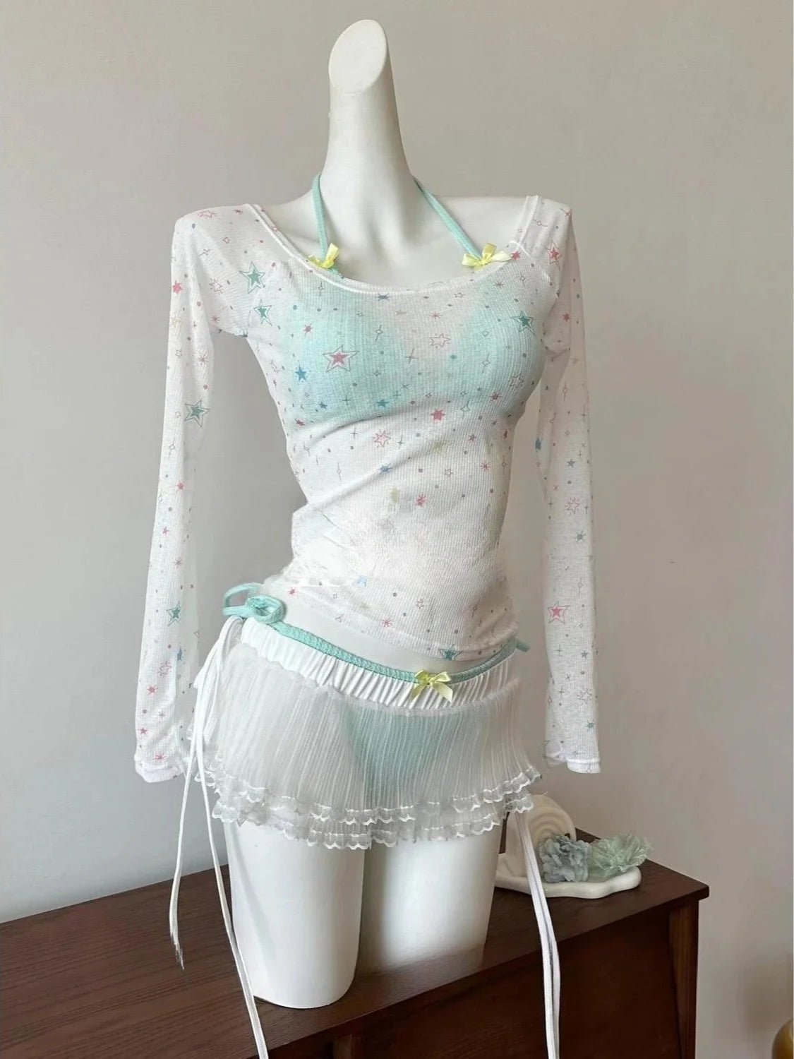 Fairy Sweet High Waist 4-Piece Split Bikini Set For Women 2026 - Print Trendy Swimwear Chic Beach Vacation Summer Party Fashion