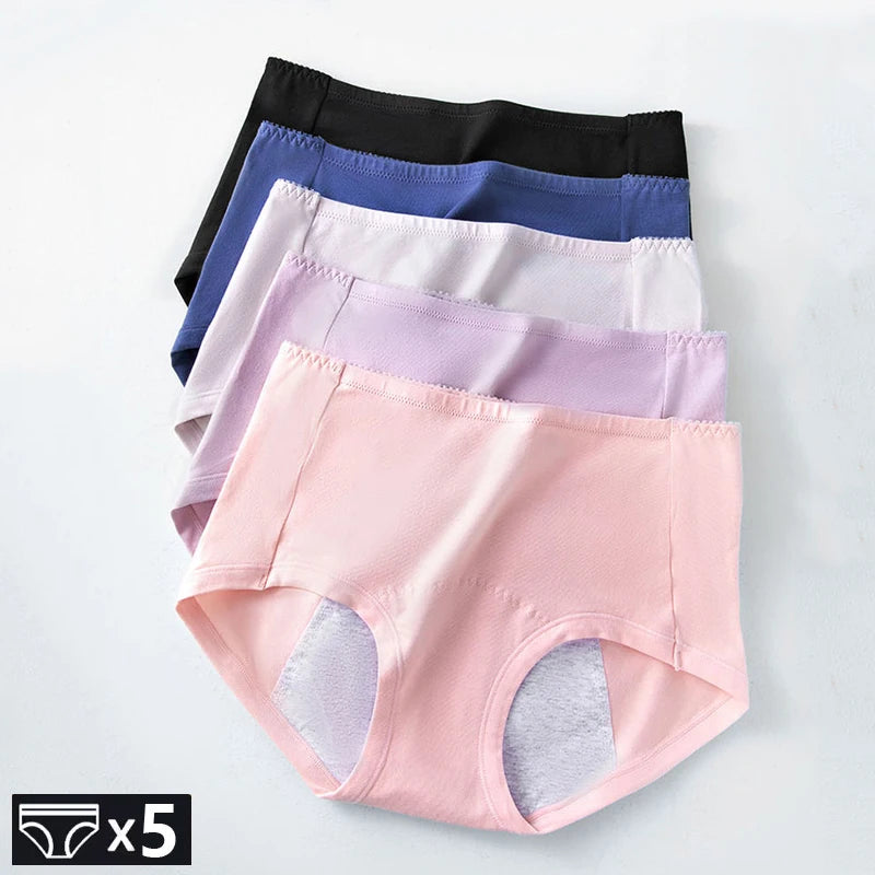 5Pcs Leak Proof Menstrual Women's Panties Cotton Physiological Briefs Widen Female Lingerie Period Pants Mid Waist Underwear