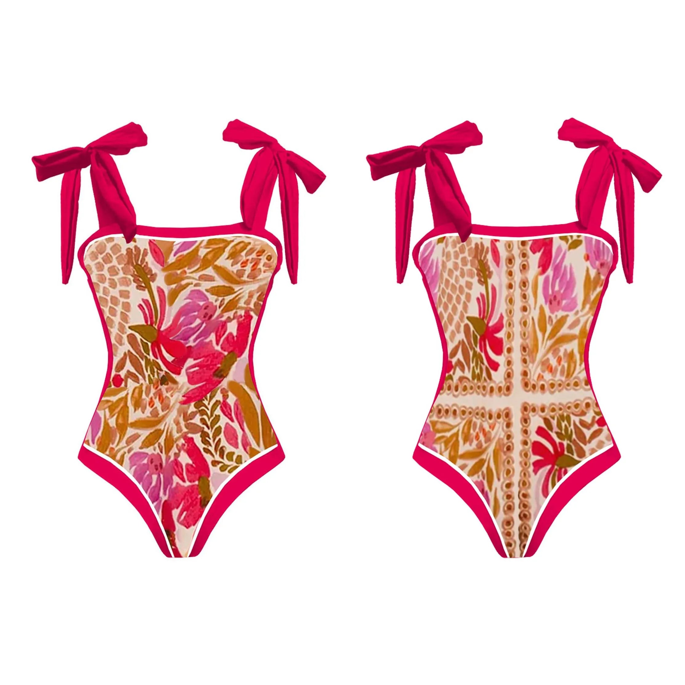 Printed Ruffle One Piece Swimsuit With Cover Up Sexy Swimwear Women Flat Belly Swim Suits Bathsuit Belt Bodysuit Beach Outing