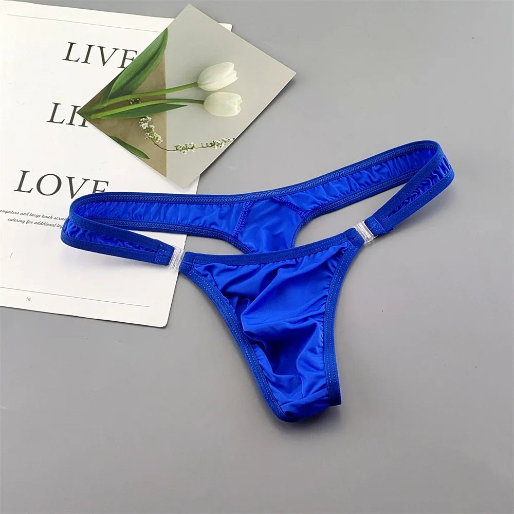 Translucent Buckle Men Thong Nylon and Spandex Sexy U Convex Briefs G-string/Jocks/Tanga/T-back Gay Underwear