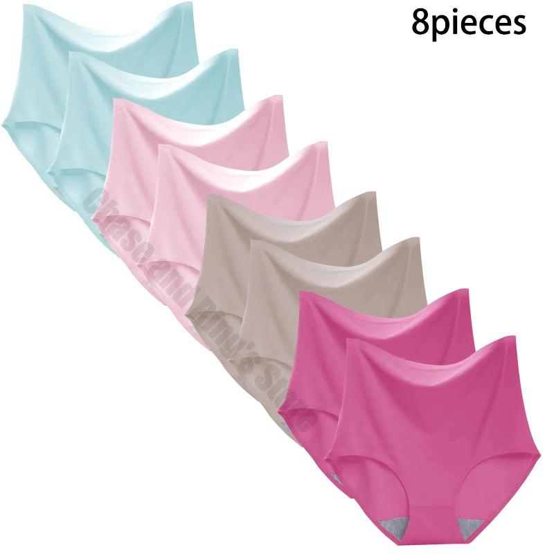 8 pieces Ice silk Women Underwear Slim Belly Tight fit Pants Seamless Triangular Briefs Soft Lingerie Elastic Panties Large Size