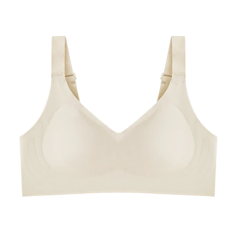 Women's Push-up Seamless Bra Wide Strap Latex Jelly Underwear Simple No-wire Sleeping Bra Large Size L-2XL