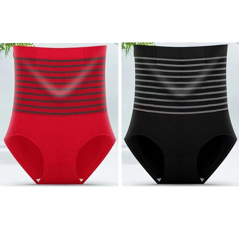 2pcs Women No Trace High Waist Shaping Briefs Body Shaper Slimming Underwear Butt Lifter Control Panties Stripe Shapewear Pants