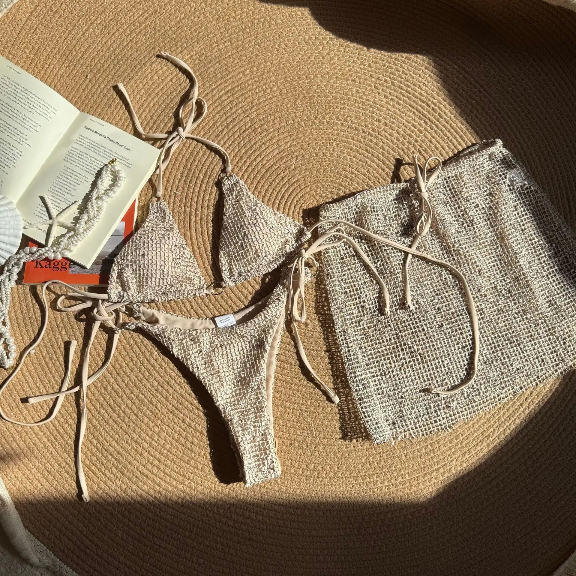 2025 New Halter Strappy Hollow Out Skirt Bikini Female Swimsuit Women Swimwear 3 pieces Bikini set Bather Bathing Suit S