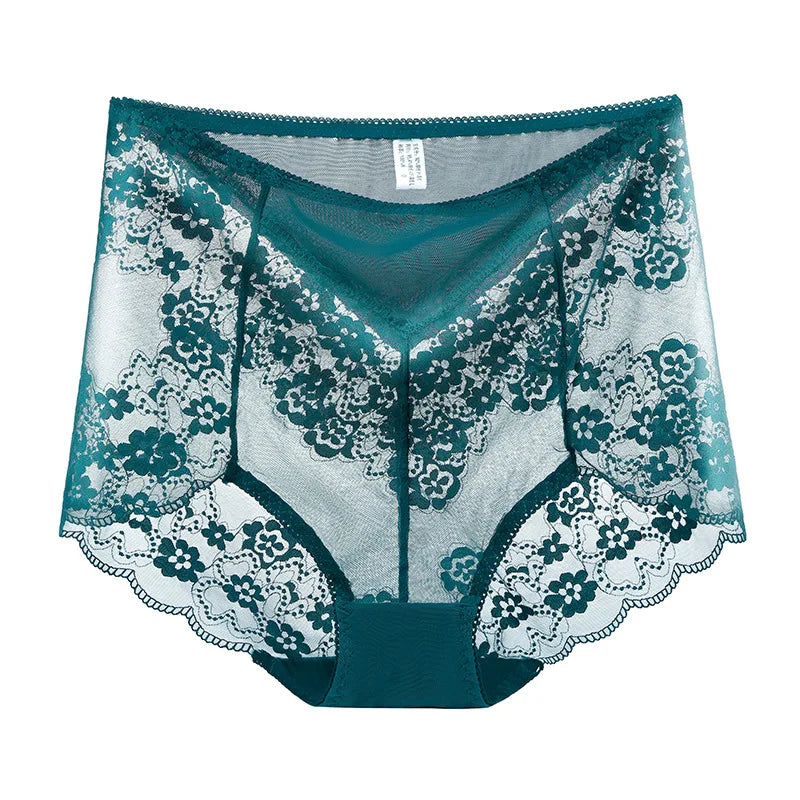 Women High Waist Plus Size Panties Sexy Lace Mesh Floral Transparent Briefs Fashion Underpants Lingerie Seamless Underwear