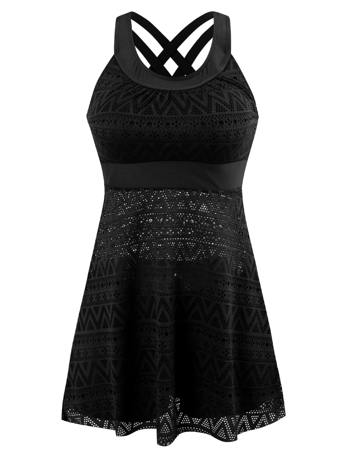 2025 New Sexy Lace Mesh Tankini Swimsuits Mid Waist Swimwear Women Swimsuit Female Cross Back Bathing Suit Summer Beach Wear XXL