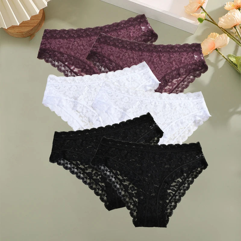 6PCS/Set Women Sexy Lace Panties Low Waist Briefs Hollow Out Comfortable Breathable Lingerie Floral Embroidery Ladies Underpants
