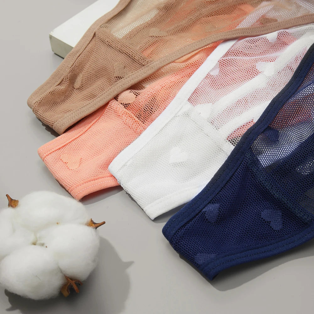 Sexy Lace Sheer Thong Panties Underwear Women's Low Waist G-String T-Pants Lingerie Panties Heart See Through Mesh Underpants