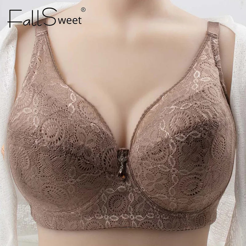 FallSweet Plus Size Push Up Bras for Women Full Coverage Underwire Bra Sexy Lace Brassiere