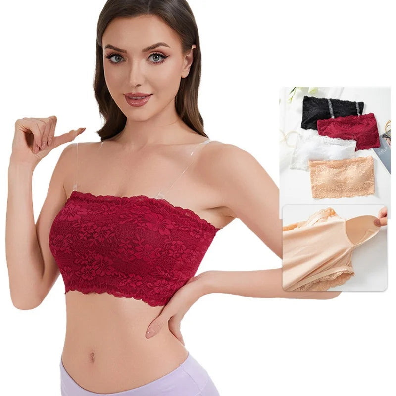 Women's Plus Size Body Shaping Underwear Strapless Sexy Lace Bra Comfortable Breathable Sports Bra
