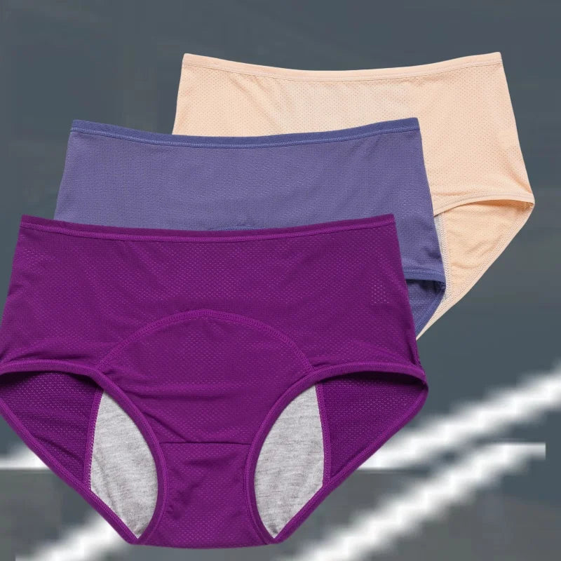 3pcs Women's Physiological Panties L-8XL Leak Proof Menstrual Comfortable Waterproof Plus Size Mid Waist Period Underwear