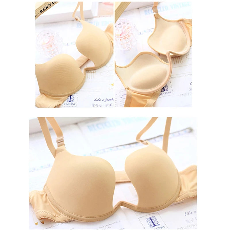 New Hot Sexy Bra Push Up U Plunge Bra Of Underwear Women D Cup Seamless Half Cup Bra And Brief Dress Lingerie Halter Solid Black