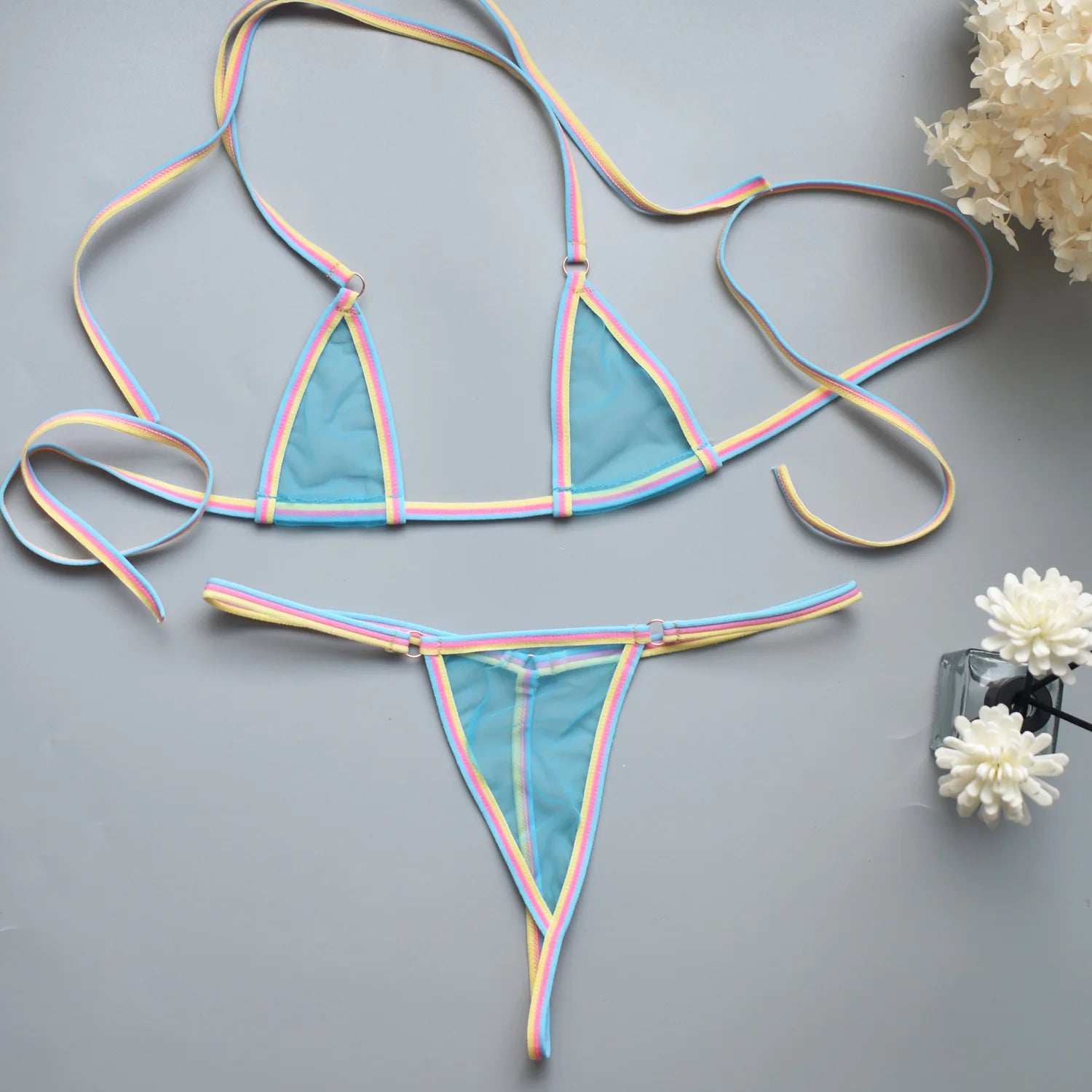 Women's Lingerie Set Sheer Mesh Design Bikini & Thong Comfort Stylish Nightwear Underwear for Women Available in 6 Colors S-XL