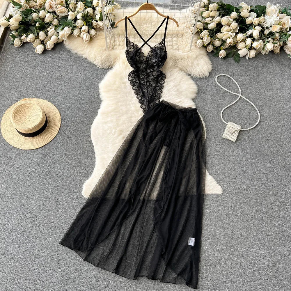 Women Strap Hollow Out Backless French Style Striped Erotic Playsuits Cosplay Slim Fit Underwear Black Lingerie Sexy Bodysuits
