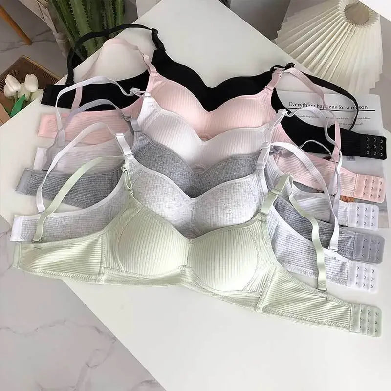 Full Cotton No Steel Ring Bra for Women Summer Breathable Light Color Plus Size Bras Girls Gathered Chest Lift Fashion Underwear