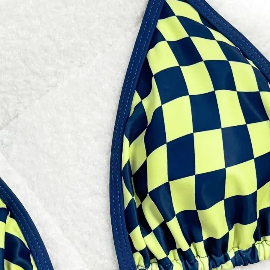 Sexy Swimsuit 2026 New Micro Bikini Women Plaid Swimwear Gold Ring High Leg Two Piece Bathing Suit Strappy Beachwear Biquini