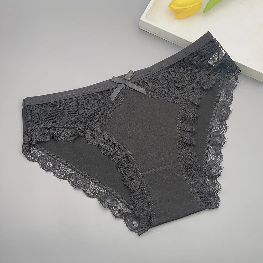 Moonflame 5 Pcs Female Underwear Girls Low Rise Cotton Briefs Sexy Lace Adult Women's Sexy Panties
