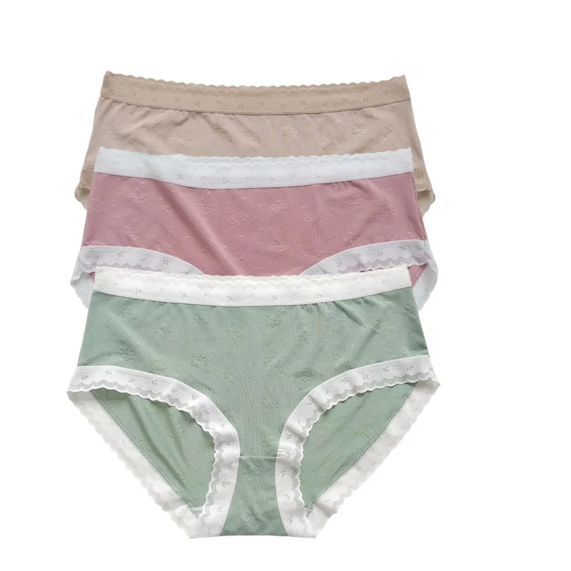 3Pcs/Set Low Rise Briefs Women Ice Silk Panties Breathable Seamless Underwear Solid Color Female Underpants Sexy Lingerie M-XL