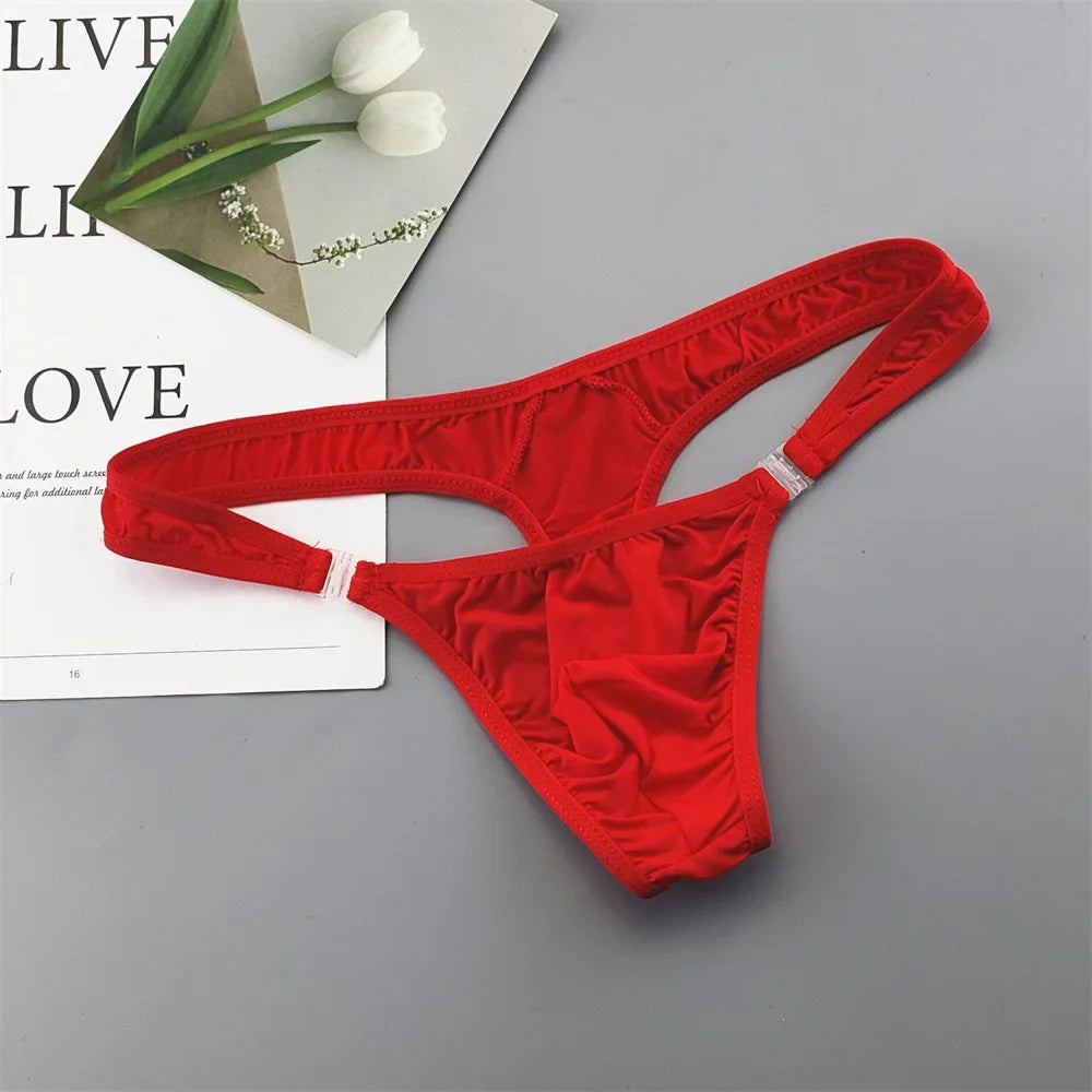 Translucent Buckle Men Thong Nylon and Spandex Sexy U Convex Briefs G-string/Jocks/Tanga/T-back Gay Underwear