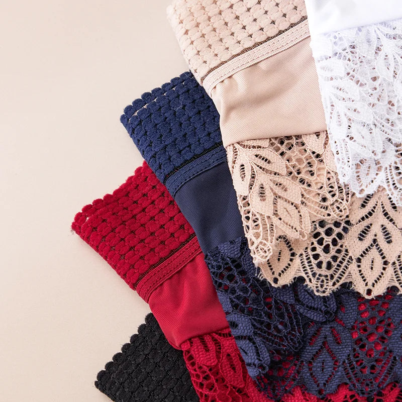 5pcs Solid Color Lace High Waist Sheer Triangle Panties Women's Underwear