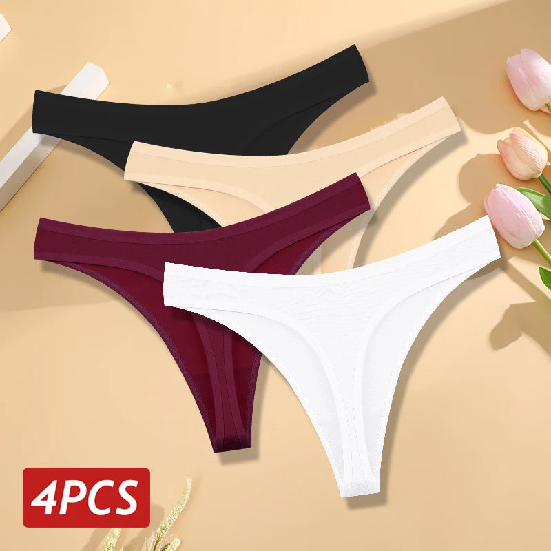 4PCS/Set Seamless Cotton Panties for Women Sexy Low Rise Thong G-String Panty Female V-Waist Breathable Underwear Soft Lingerie
