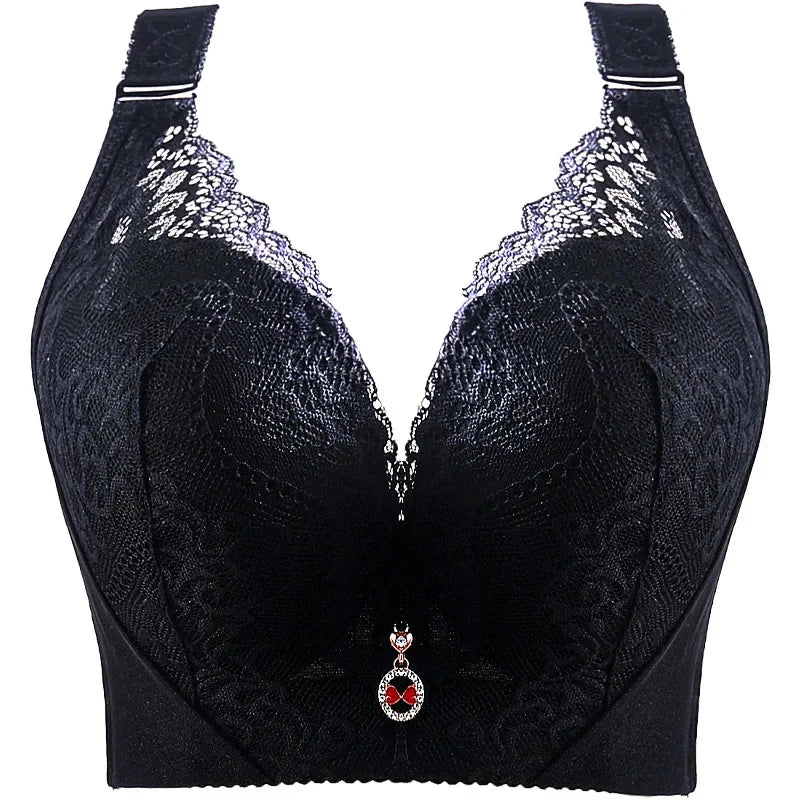 Plus Size Push Up Bra Sexy Lace Underwire - Full Coverage Lingerie for Curvy Women, Wide Side Wings & Thin Cup Support Big Bust