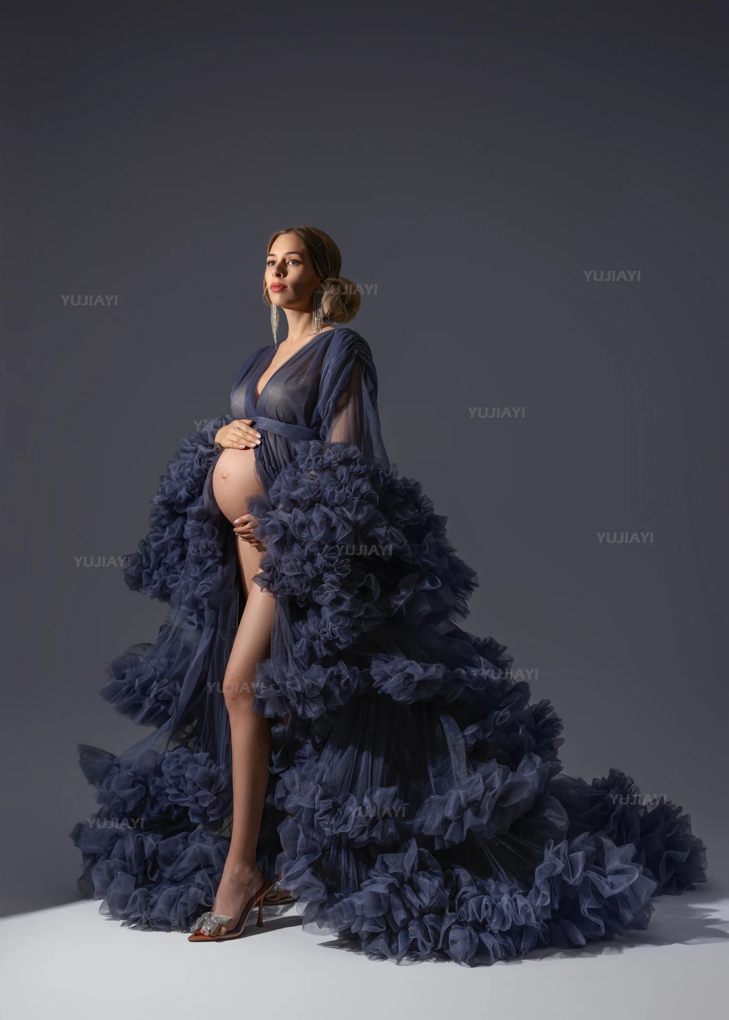 Maternity Dresses for Photoshoot Puffy Tulle Women Robe Long Sleeve Maxi Gown Wedding Anniversary Pregnancy Sleepwear Nightwear