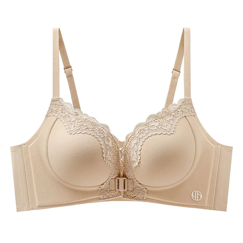 Front Closure Push Up Bras for Women Padded Sexy Small Bust Plunge Lace Leopard Print Underwire Bralette