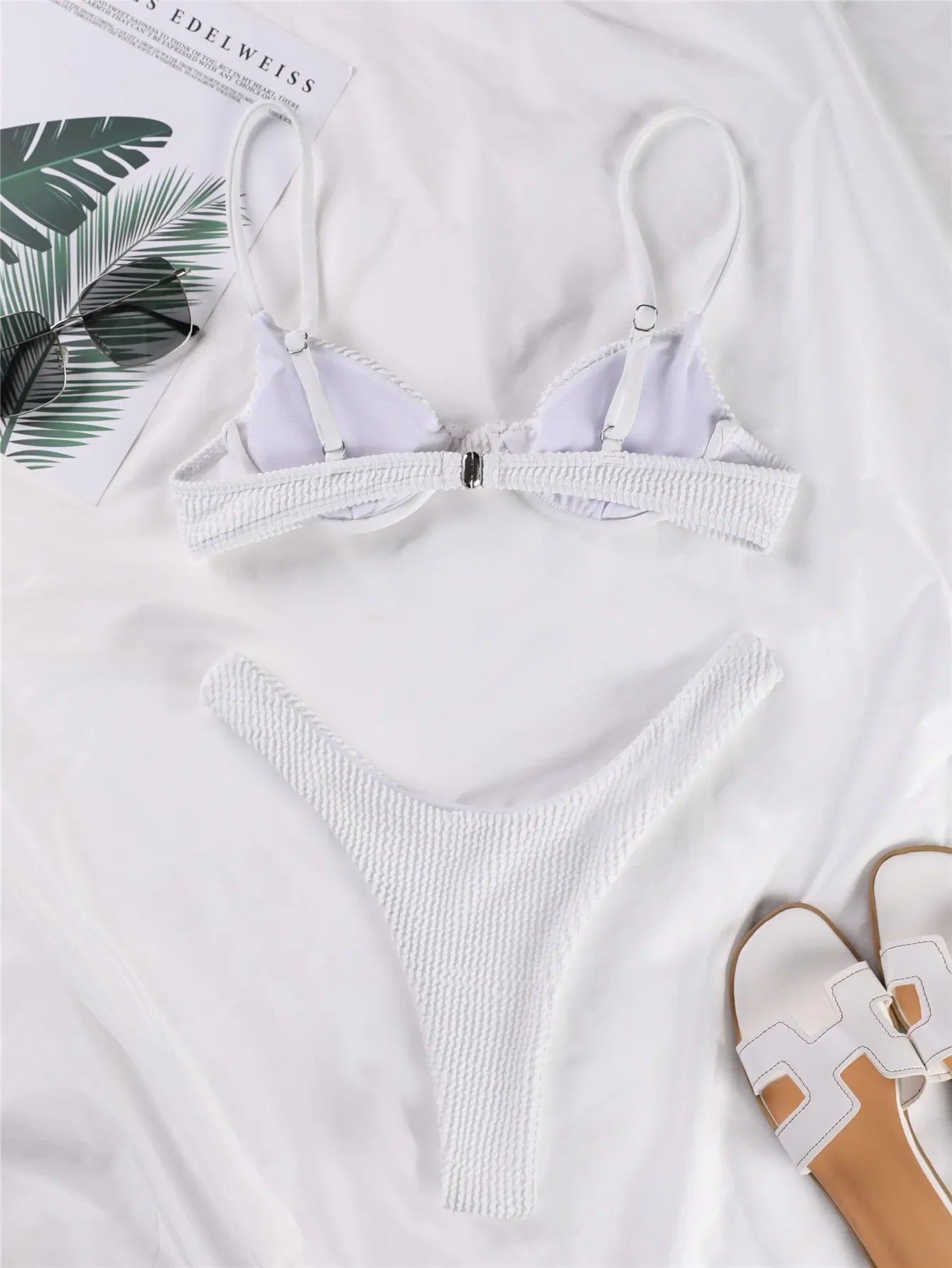 Sexy Underwire Bikini 2025 Women White Black Push Up Ribbed Micro Swimwear Brazilian Beach Bathing Suit Pleate Thong Swimsuit