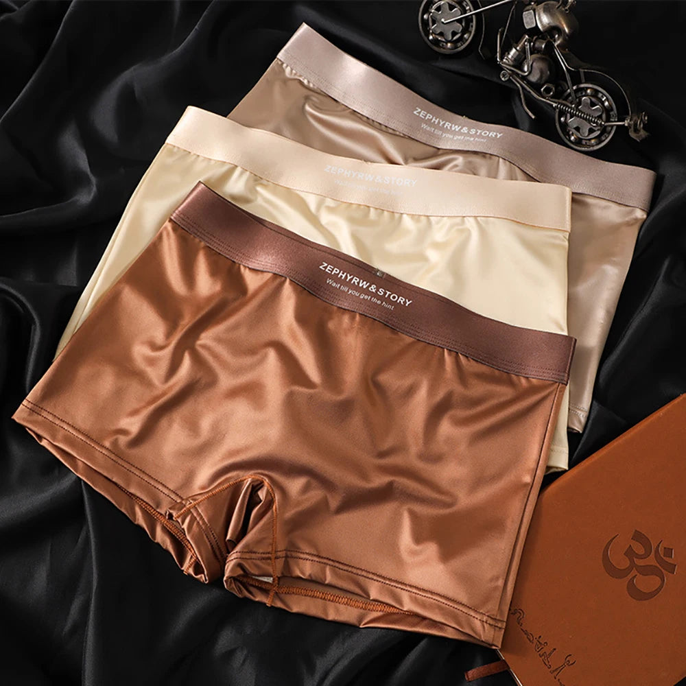 3PCS/Pack Luxury Ice Silk Satin-like Women's Panties 3D Double-layer Breathable Mesh Crotch Underwear Soft Smooth Safety Briefs