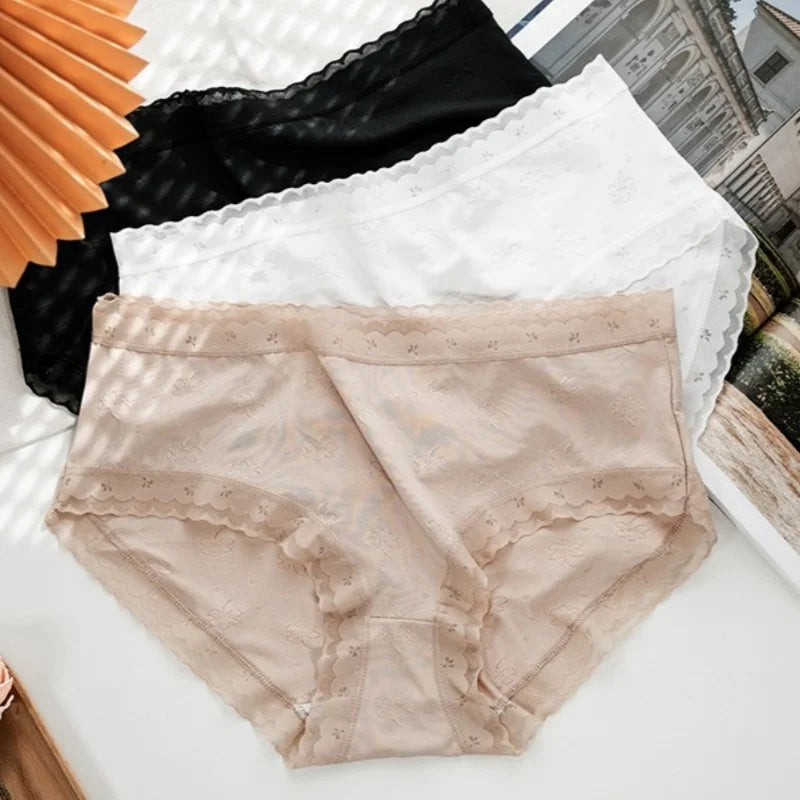 3Pcs/Set Low Rise Briefs Women Ice Silk Panties Breathable Seamless Underwear Solid Color Female Underpants Sexy Lingerie M-XL