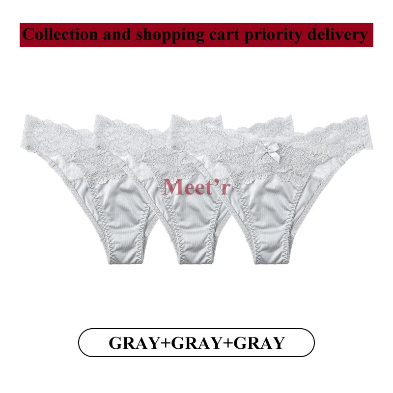 Meet'r 3Pcs/lot Women Sexy Lace Panties Low-waist Underwear Female G String Breathable Hollow out Lingerie Temptation Intimates