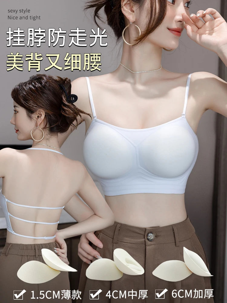 MOYISU Strapless Push Up Bra Underwear, Cross Back for Small Chest, Padded Enhancer Adhesive Lift to Look Bigger, Deep Plunge