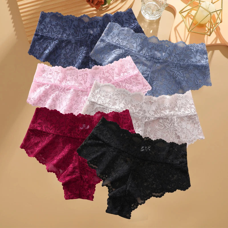 6pcs/SET Women Sexy Lace Splicing Panties High Waist Plus Size Seamless Briefs Hollow Comfortable And Breathable Lingerie S-XXL