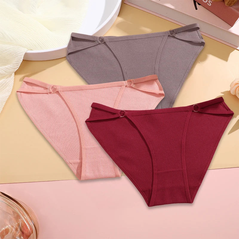 FINETOO 3PCS/SET Women Cotton Panties Women Sexy Low Rise Briefs Female Breathbale Underwear Button Design Pattern Soft Lingerie