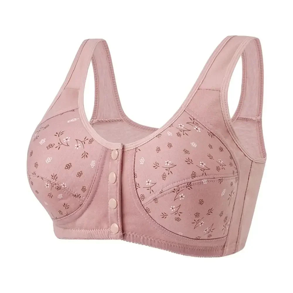 Comfortable Daisy Bras for Older Women Convenient Breathable Front Close Button Cotton Bras Widened Shoulder Straps