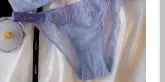 MOYISU French Lucky Blue Lace Bra & Panty Set - Sheer Half Cup Bralette, Ultra Thin Sexy Lingerie for Women, Romantic Underwear