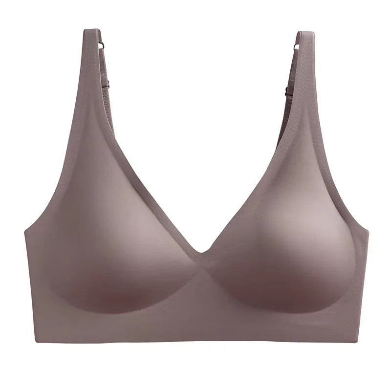 Soft Support Jelly Glue French Deep V Underwear Women's No Steel Ring Small Chest Gathered Comfortable Adjustment Seamless Bra