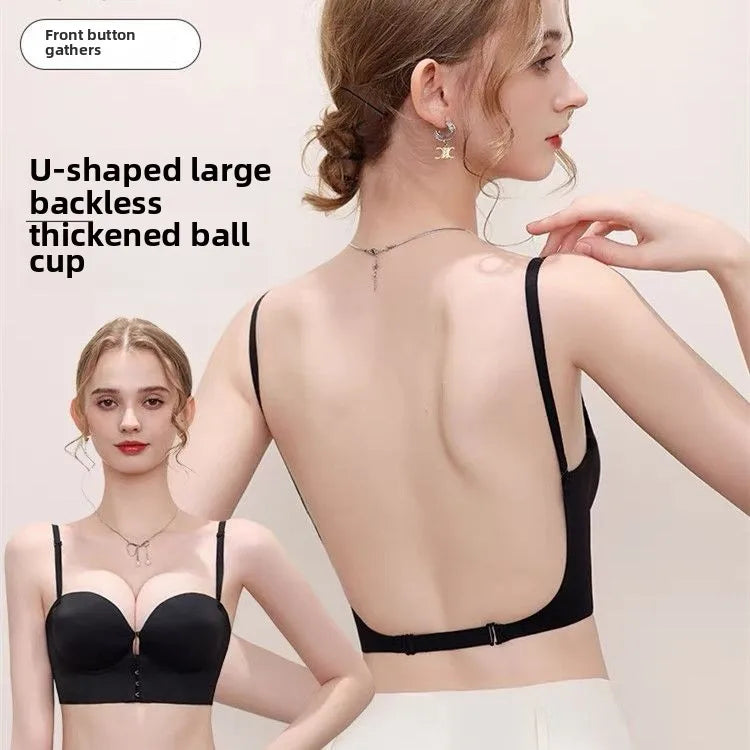10CM Ultra Push Up Bra for Small Chest Front Closure U-Back Sticky Strapless Bra for Backless Dresses Lift Plunge Cleavage