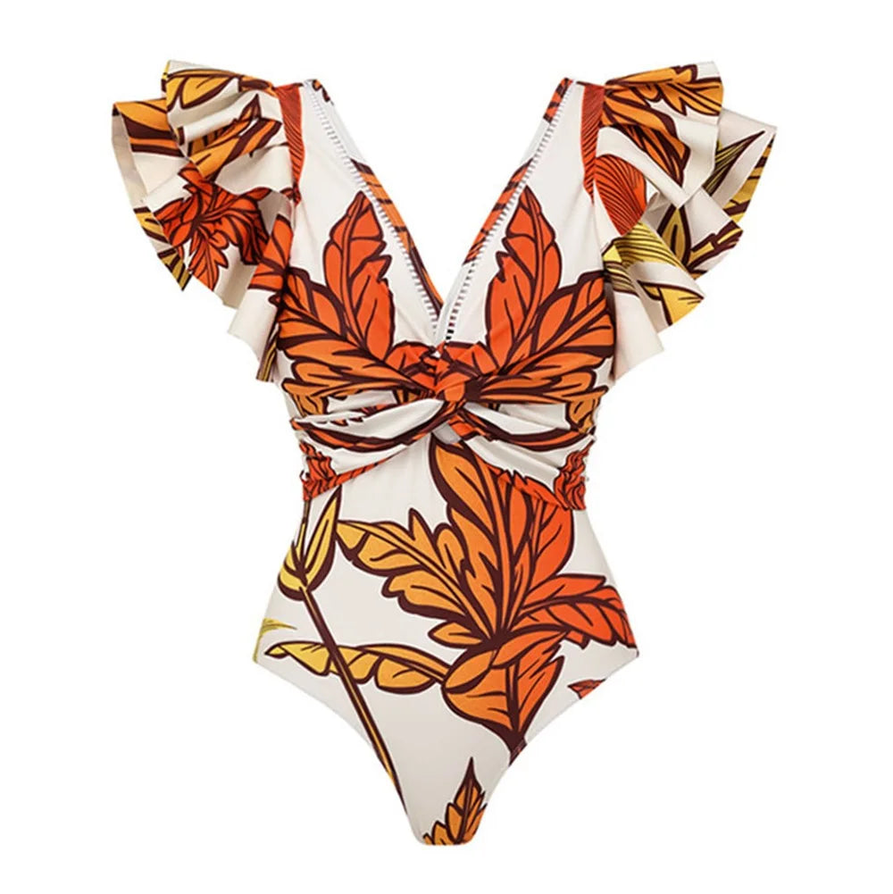 2025 New 2-Piece Shoulder Ruffle Swimsuit With Cover Up Sexy Women Swimwear Push Up Biquini Bathsuit Bodysuit Beachwear Dress