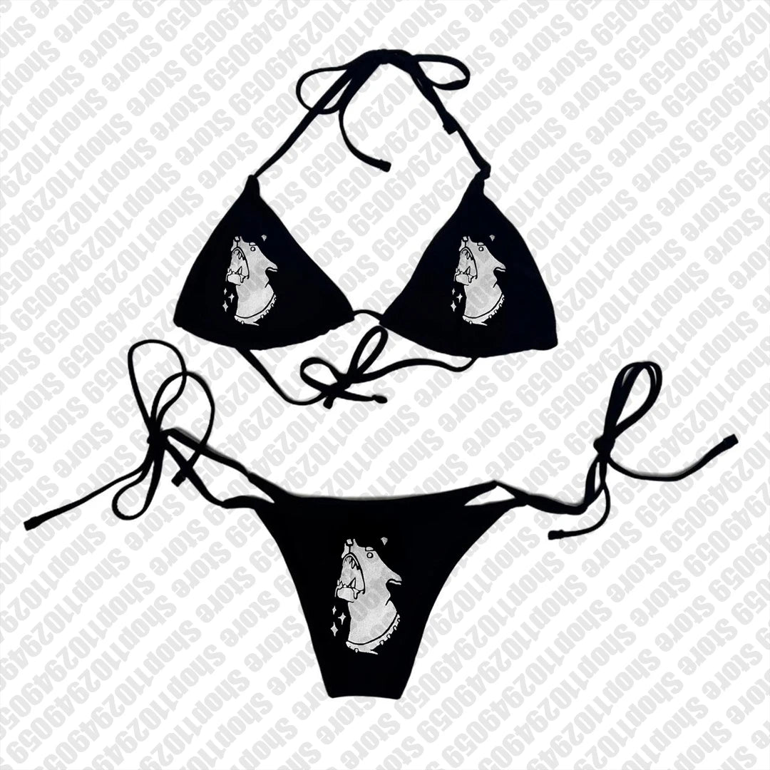 2000s Woman Punk New Beach Swimwear Emo Girls Y2k Style Gothic Grunge Swimsuit Bikini Y2K Bathing Suits Halter Strappy Lace Up