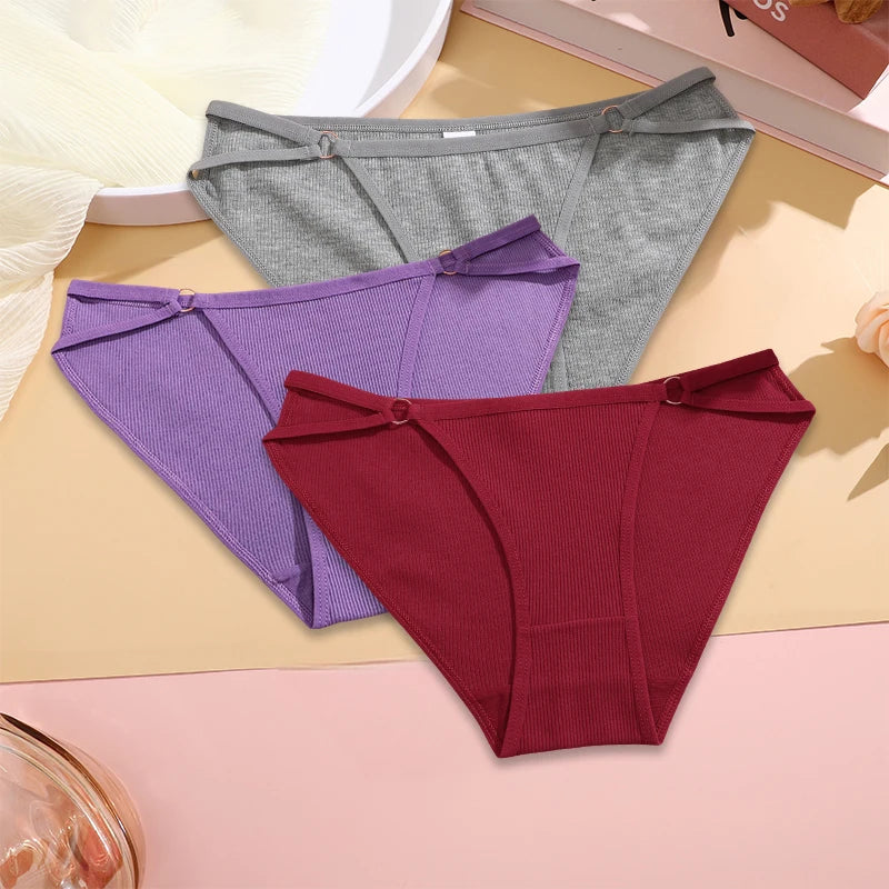 FINETOO 3PCS/SET Women Cotton Panties Women Sexy Low Rise Briefs Female Breathbale Underwear Button Design Pattern Soft Lingerie