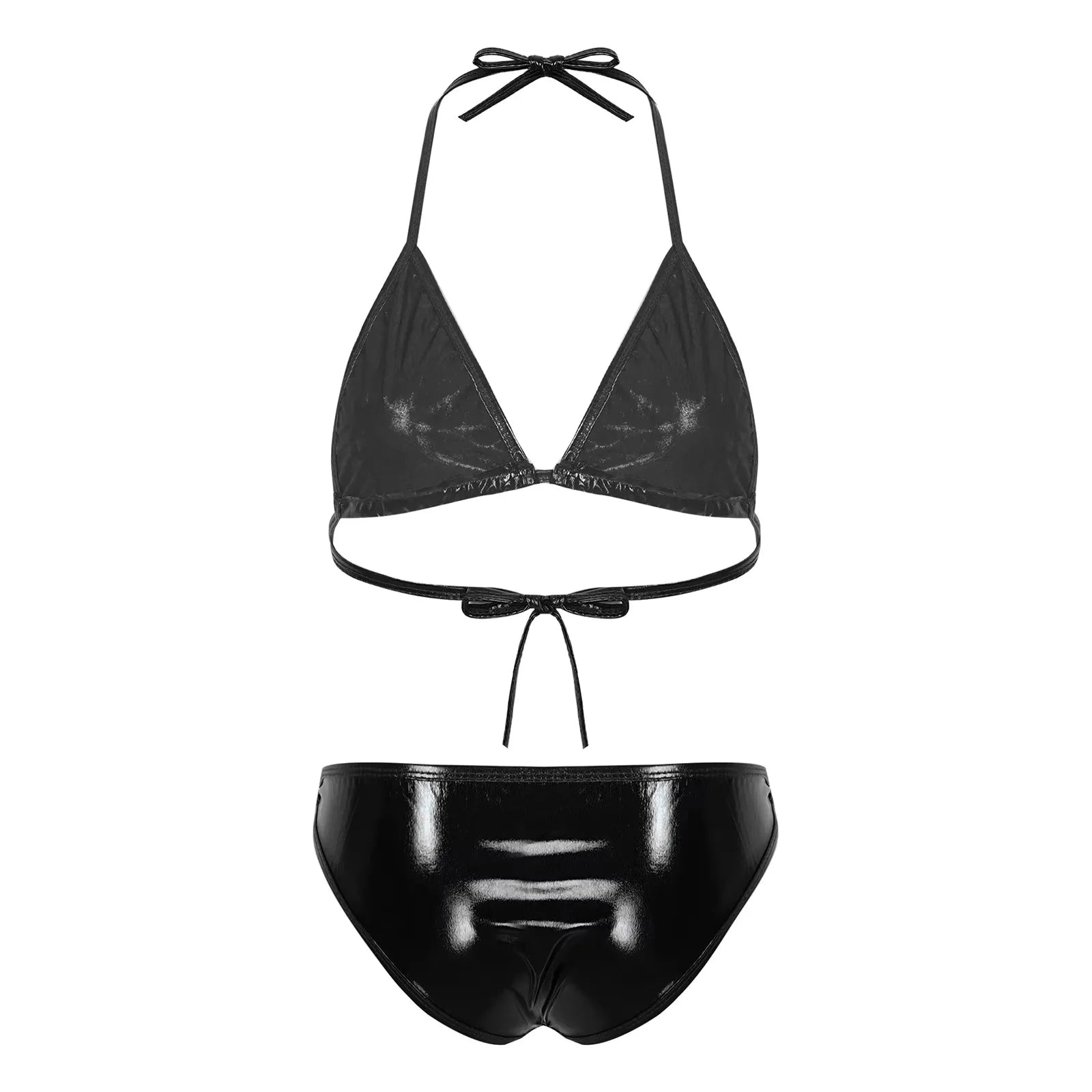 Womens Micro Bikini Set Shiny Metallic Bra Top with Thong 2 Piece Lingerie Set Extreme Swimwear Swimsuit Sexy Bathing Suit