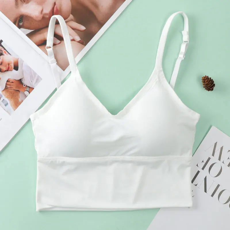 Women Bra Ice Silk Backless Open Back Tank Top Seamless Bralette U Type Low Back Bras Push Up Wirefree Underwear Sexy Sports