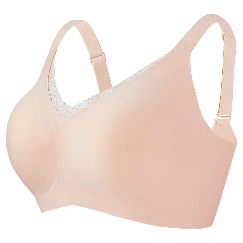 Seamless Wireless Mesh V-Neck Full Coverage Push up Bra Soft Supportive minimize Underwear 7847