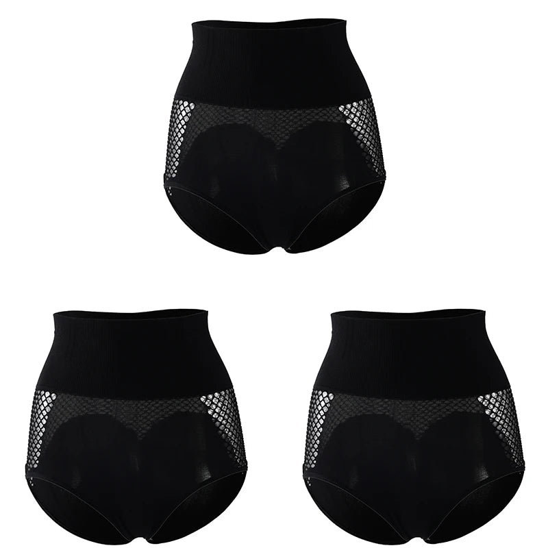 Flarixa 1/2/3Pcs Hollow Belly Control Shapewear Women Panties High Waist Double Layer Tummy Shaper Heart-shaped Hip Lift Pants