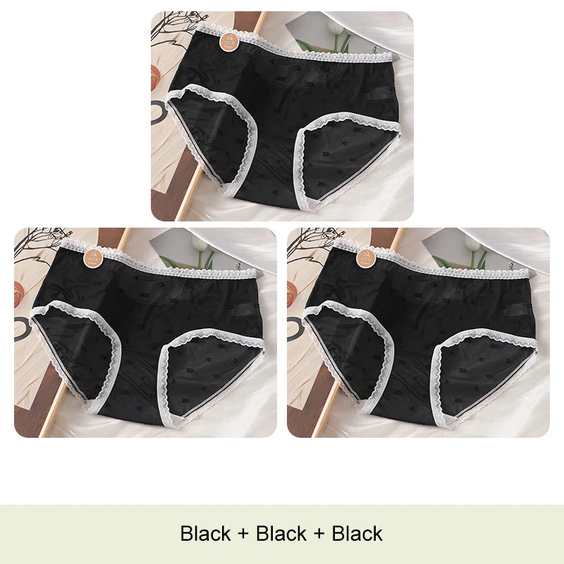 3PCS Lifter Women Fashion Female Panties Mesh Thin Plus Size Panties Lingerie Sexy Underware Woman Underwear Briefs Seamless