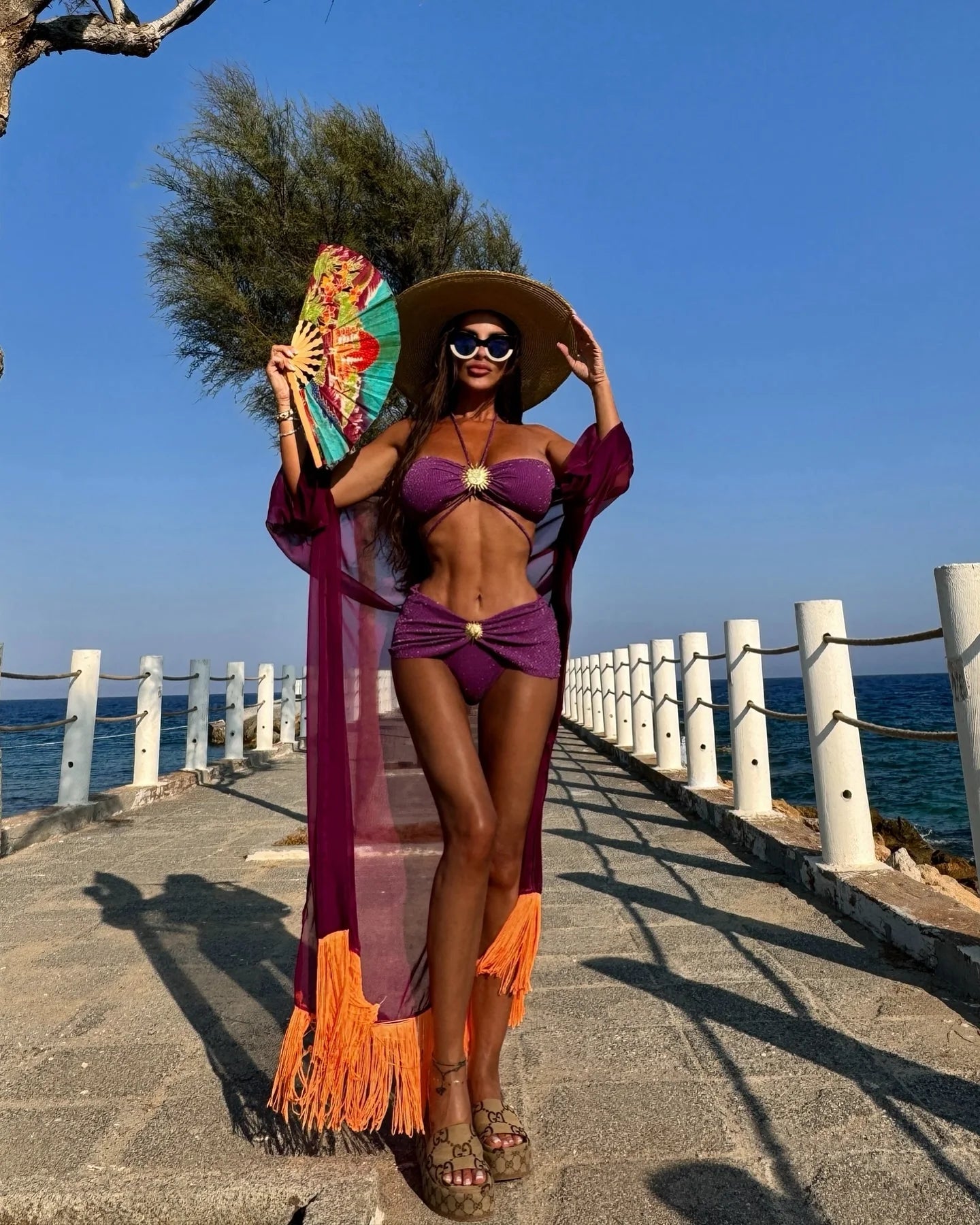 Women's Glamorous Purple Bikini Set with Gold Sunburst Accents 2Pc Biquini Swimsuits Lady Strappy Beachwear 2025 Holiday Clothes